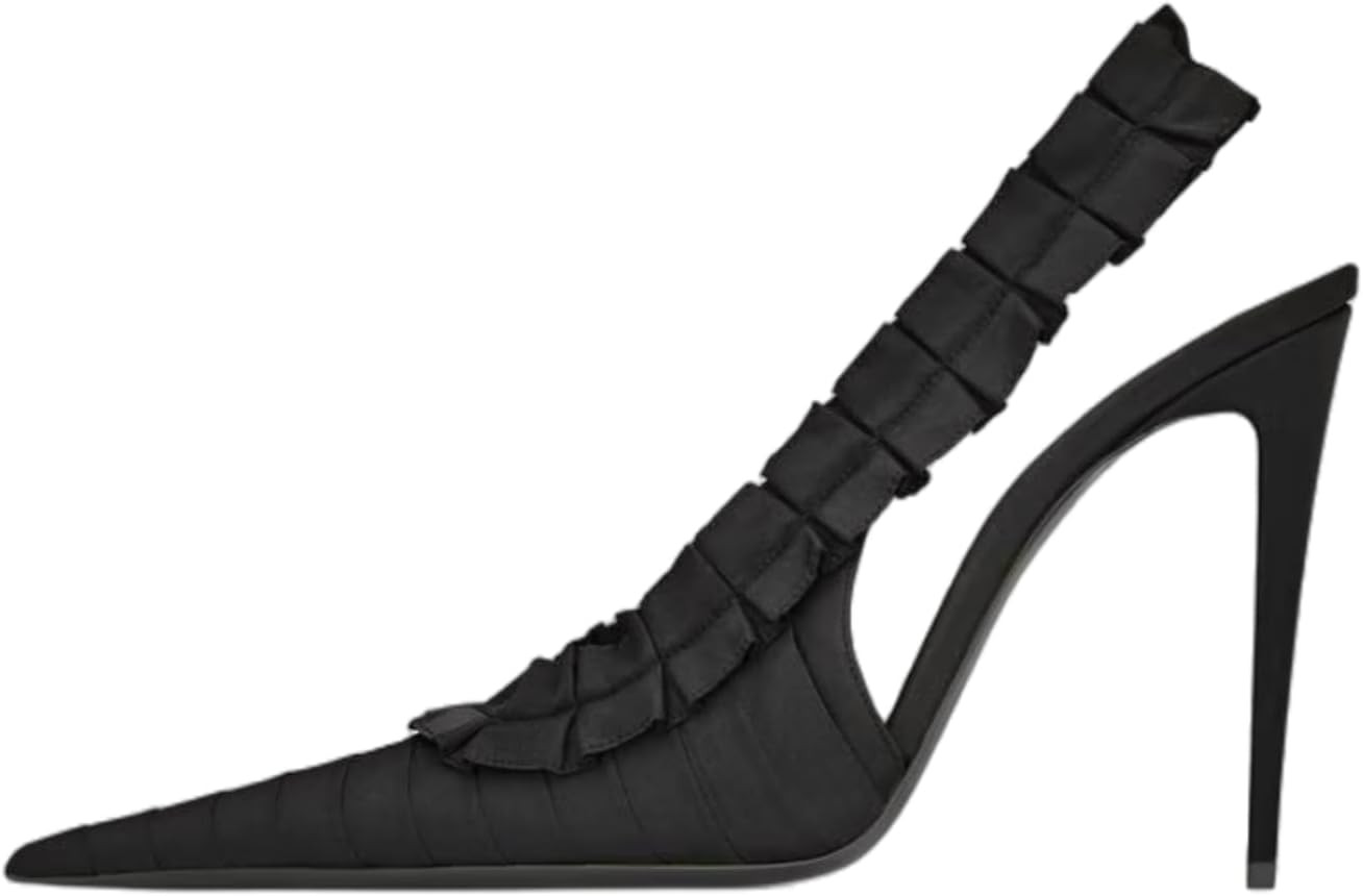 keleimusi Women's Slingback High Heels Ruffles Pointed Toe Slip On Satin Stiletto Pumps Fashion Prom Party Dress Pumps for Women | Amazon (US)