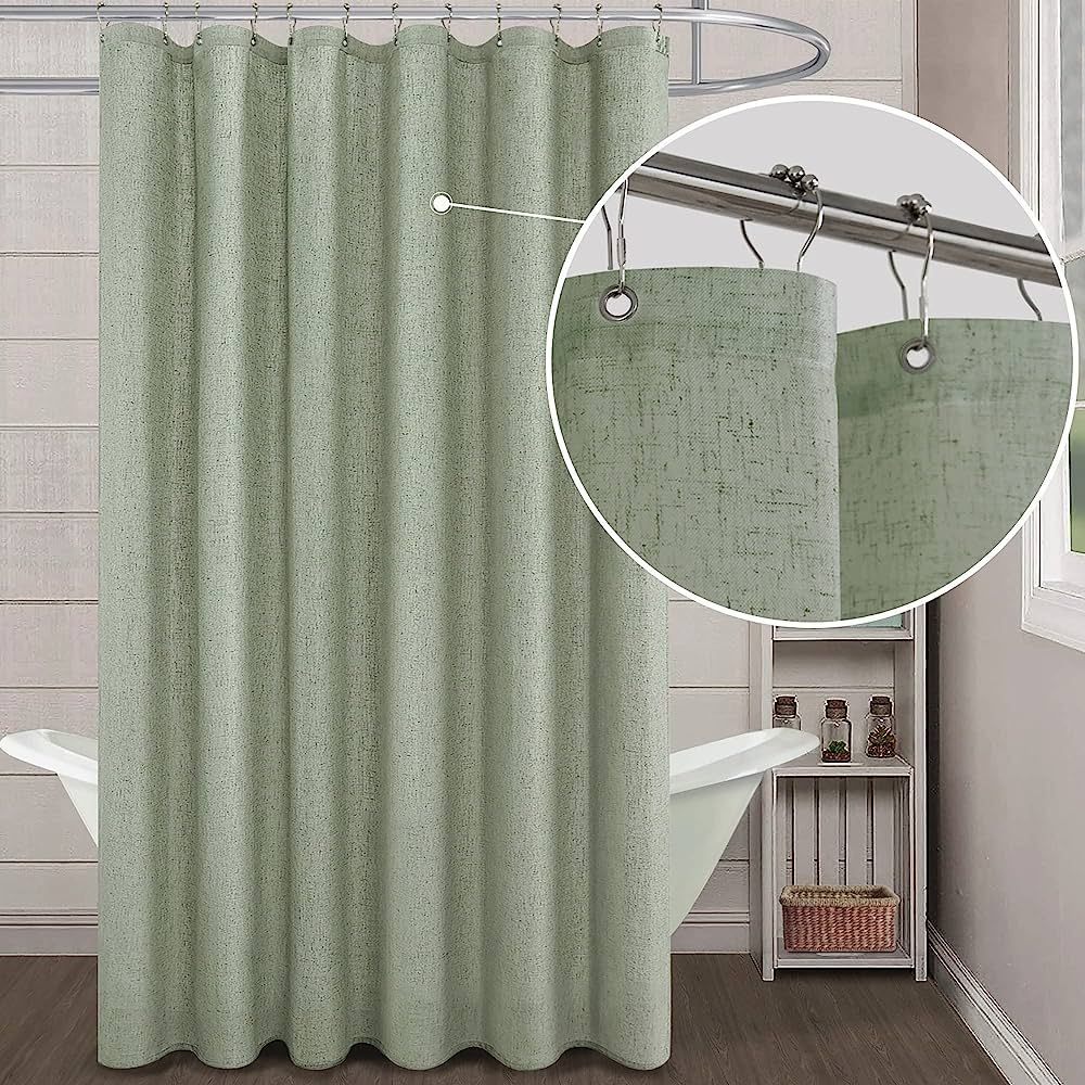 KOUFALL Sage Green Linen Shower Curains 84 Inch Length for Bathroom,Extra Long Curtain Liner Set ... | Amazon (US)
