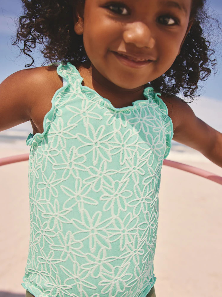 Mint Green Floral Texture Lettuce Edge Swimsuit (3mths-7yrs) | Next US