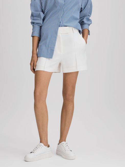 Reiss White Sienna Crepe Tailored Shorts | Reiss UK