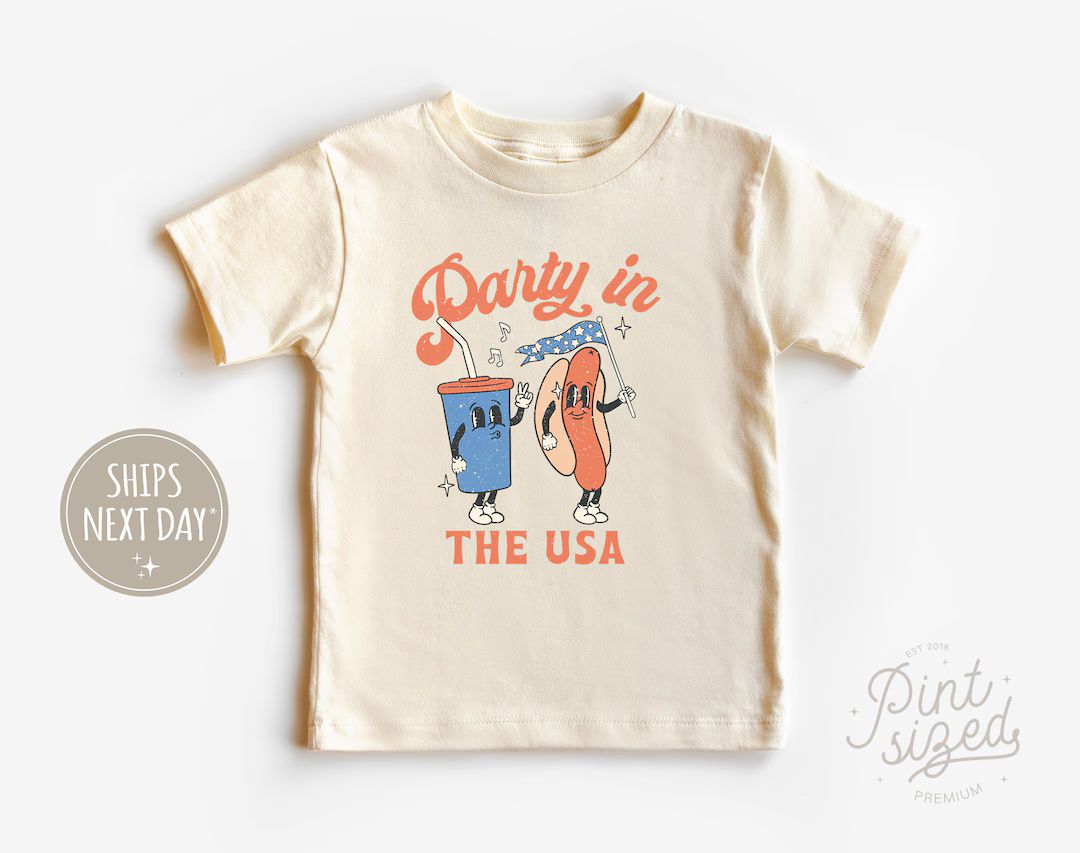 Retro 4th of July Toddler Shirt® Party in the USA Kids Shirt Patriotic Natural Kids Tee - Etsy | Etsy (US)