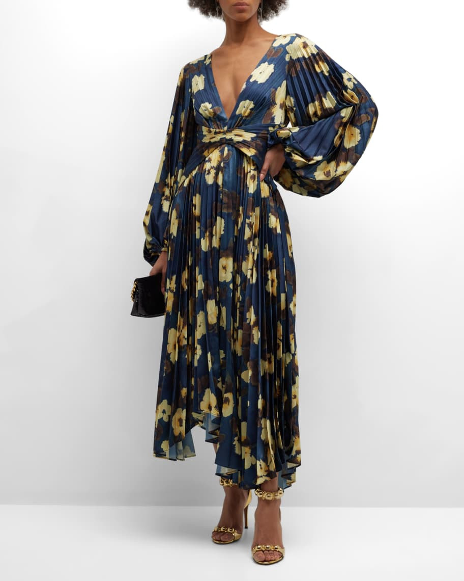 Acler Palms Metallic Pleated Midi Dress | Neiman Marcus