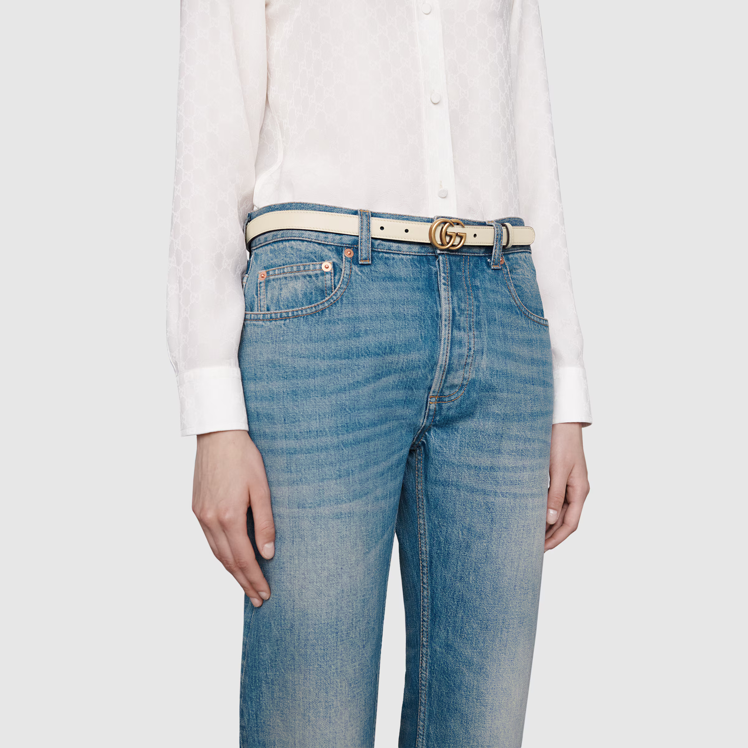 Leather belt with Double G buckle | Gucci (US)