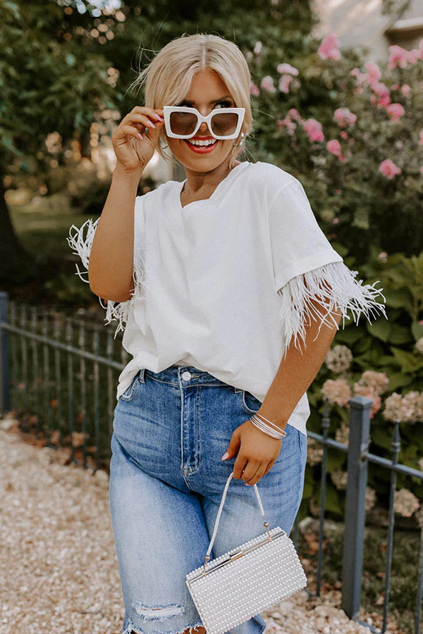 Point The Way Feather Shift Top In White Curves | Impressions Online Boutique