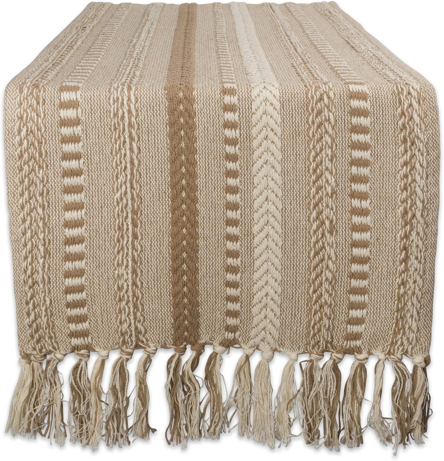 DII Farmhouse Braided Stripe Table Runner Collection, 15x72, Stone | Amazon (US)