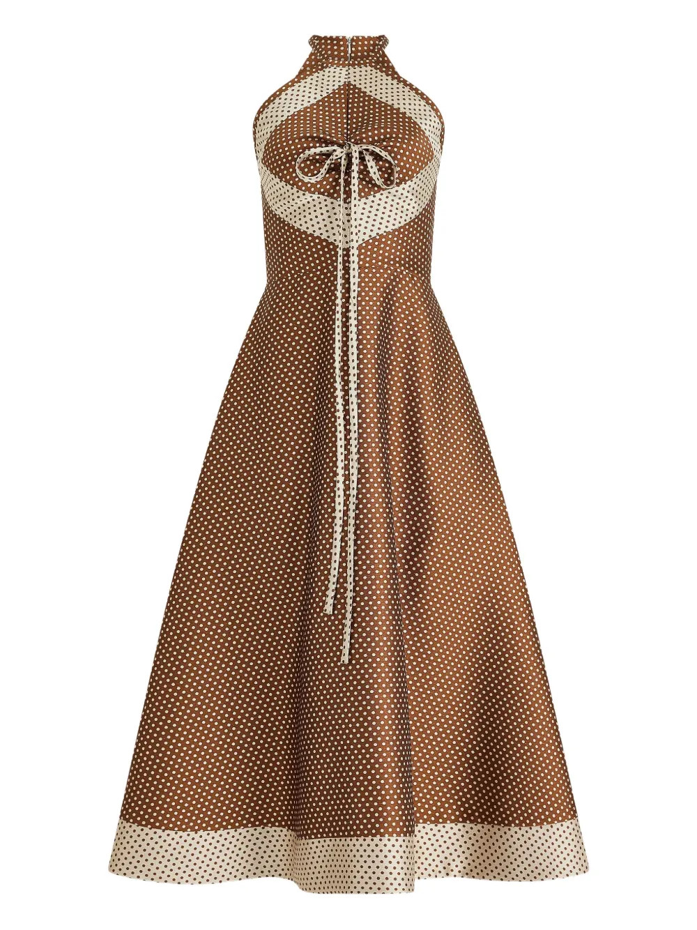 Rosie Assoulin Polka Dot Halterneck Midi Day Dress | Brown | FARFETCH | Farfetch Global