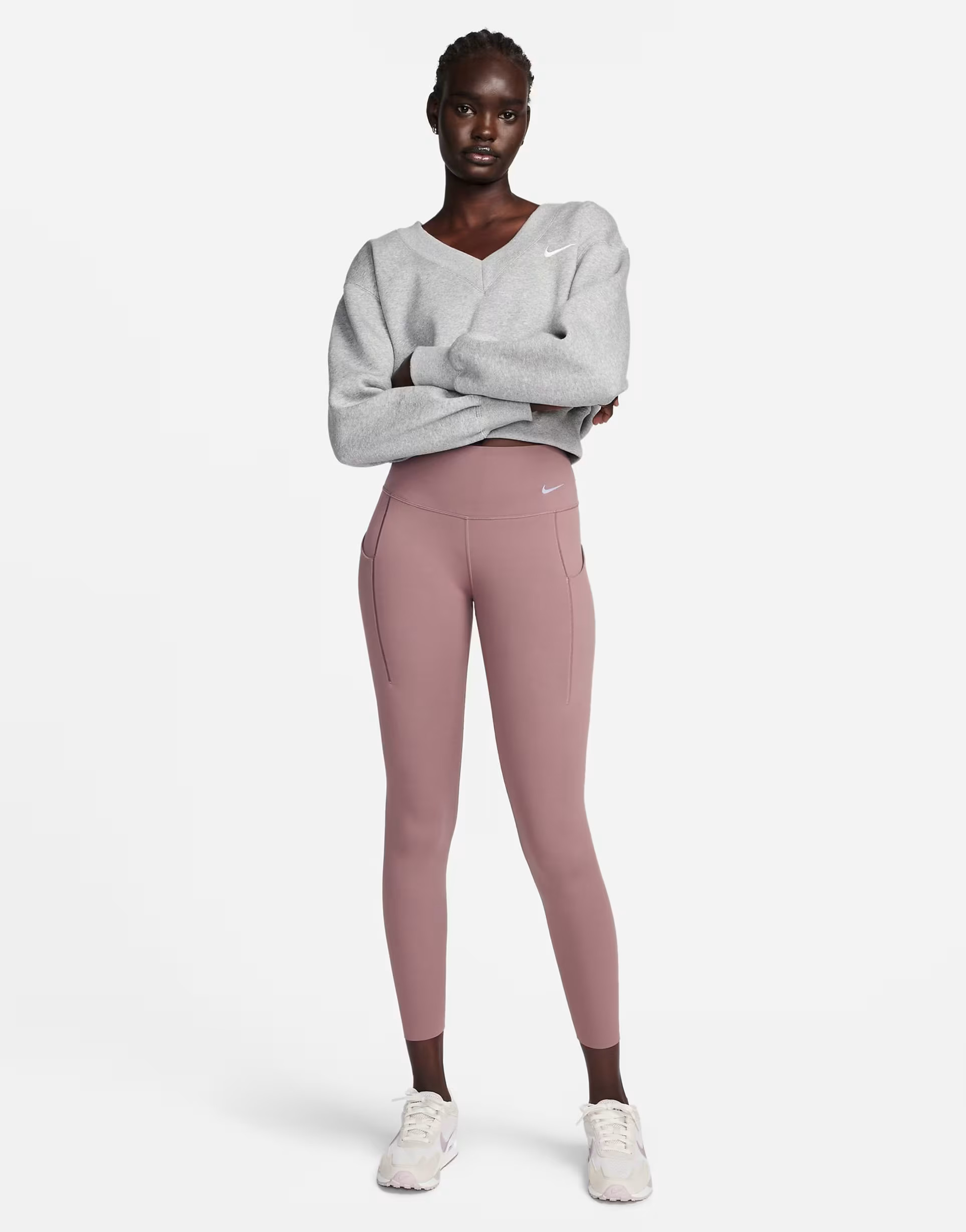 Nike mini swoosh v neck sweatshirt in heather gray | ASOS (Global)