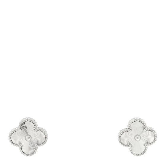 18K White Gold Guilloche Vintage Alhambra Earrings | FASHIONPHILE (US)