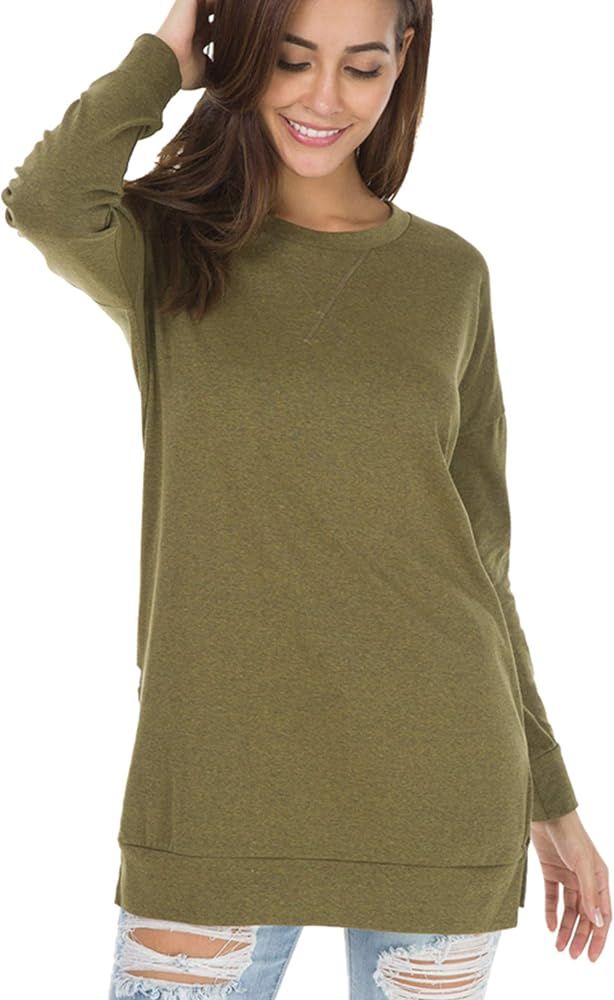 levaca Women's Fall Long Sleeve Side Split Loose Casual Pullover Tunic Tops | Amazon (US)