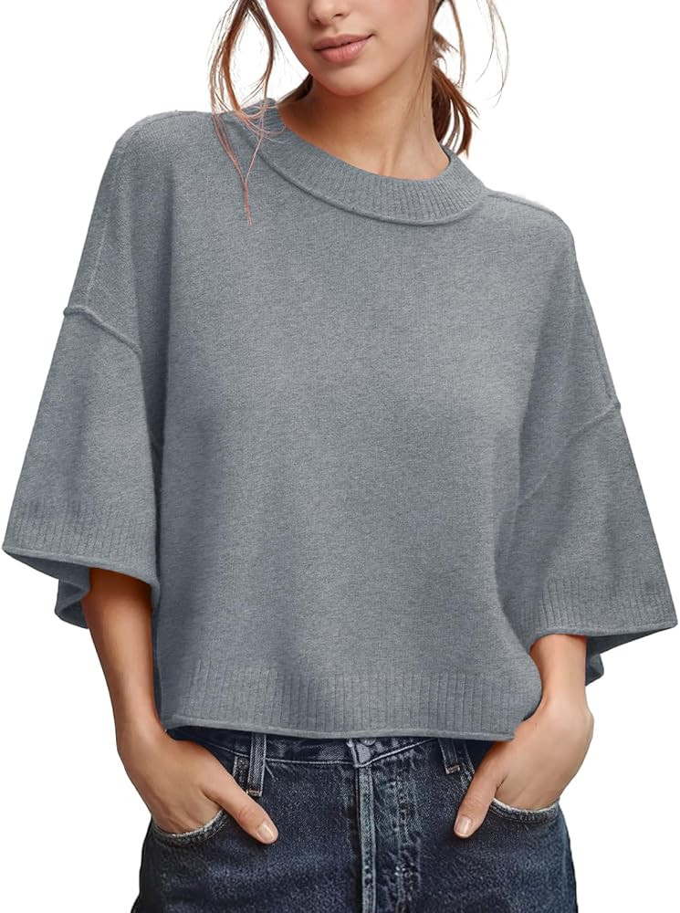 ZDC Women's Oversized Sweaters Summer Short Sleeve Casual Cropped Tops Lightweight Loose Fit Knit... | Amazon (US)