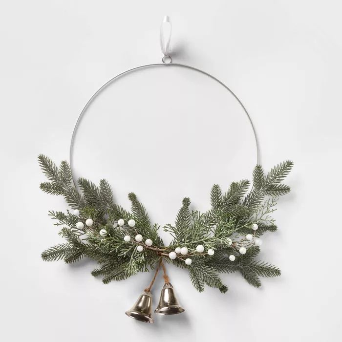 24in Unlit Silver Hoop Greenery with Bell Artificial Wreath - Wondershop™ | Target