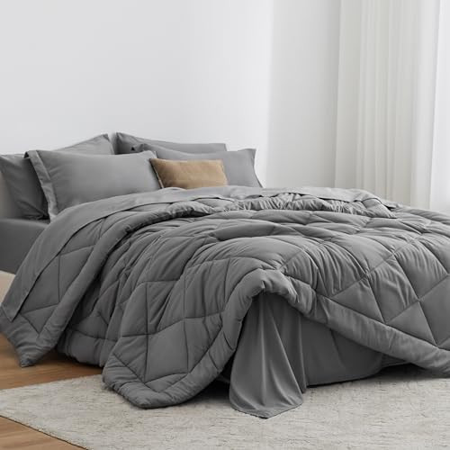 Love's cabin Twin XL Comforter Set Grey, 5 Pieces Twin XL Bed in a Bag, All Season Bedding Sets with 1 Comforter, 1 Flat Sheet, 1 Fitted Sheet, 1 Pillowcase and 1 Pillow Sham | Amazon (US)