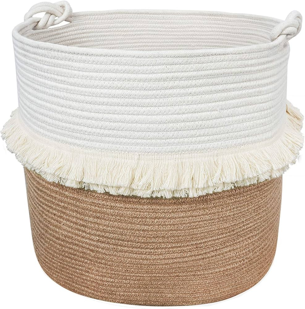 CherryNow Large Woven Storage Baskets – 16'' x 16'' Cotton and Jute Rope Decorative Hamper for ... | Amazon (US)