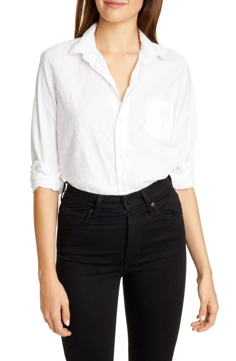 Textured Stripe Crinkled Cotton Button-Up Shirt | Nordstrom