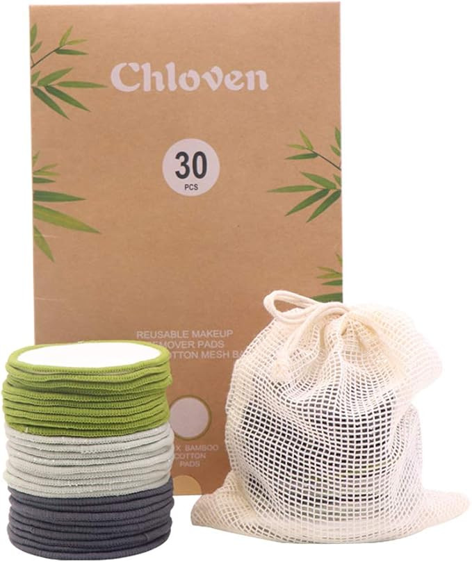 Amazon.com: Chloven 30 Pack Reusable Makeup Remover Pads - Bamboo Reusable Cotton Rounds for Tone... | Amazon (US)
