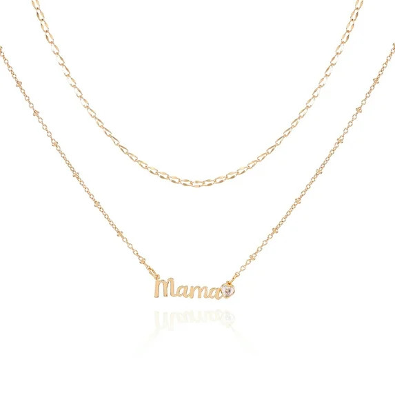 Time and Tru Women's Gold Tone Mama Layered Necklace Set, 2-Piece | Walmart (US)