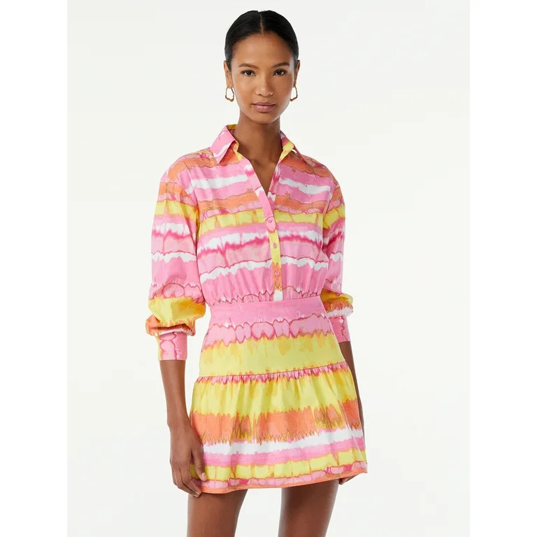 Scoop Women's Collared Shirt Dress with Long Sleeves - Walmart.com | Walmart (US)