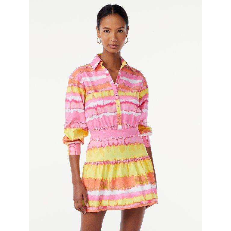 Scoop Women's Collared Shirt Dress with Long Sleeves - Walmart.com | Walmart (US)