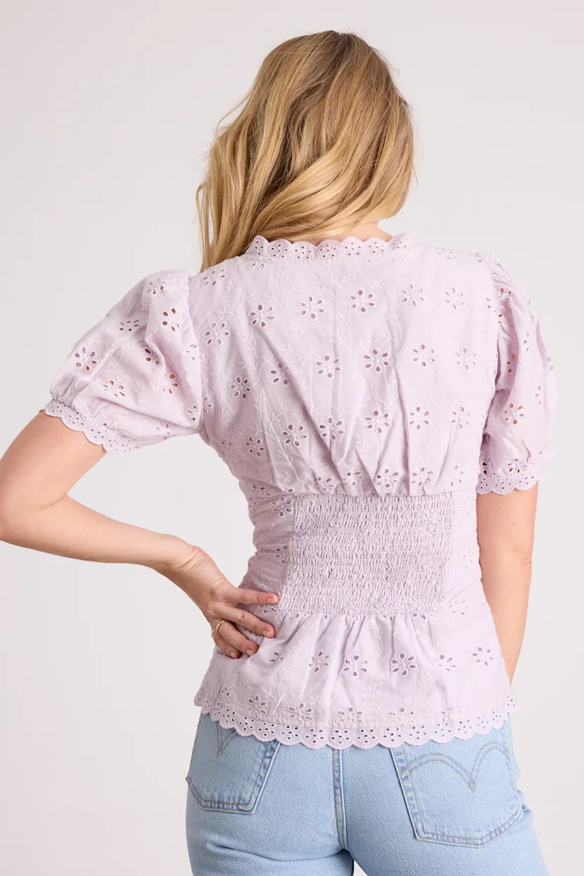 Briar Lavender Eyelet Embroidered Button-Front Top | Lulus