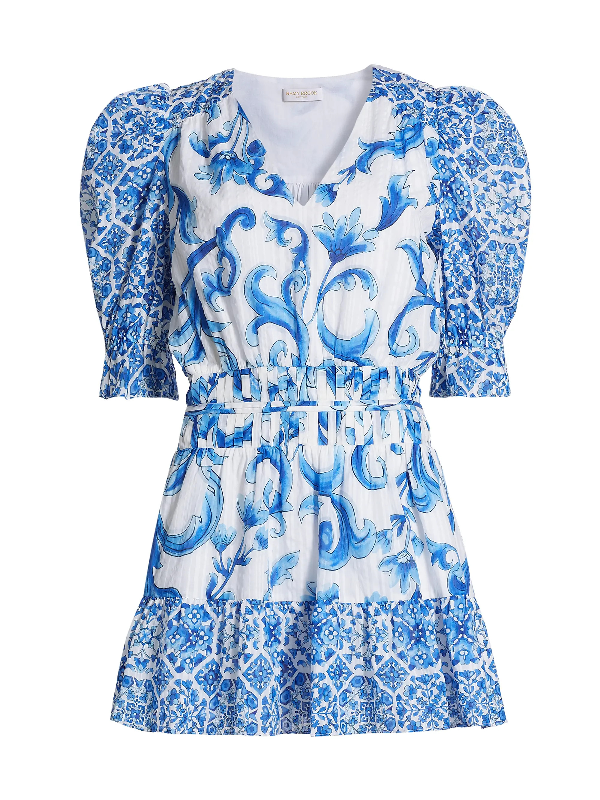 Susan Watercolor Puff-Sleeve Minidress | Saks Fifth Avenue