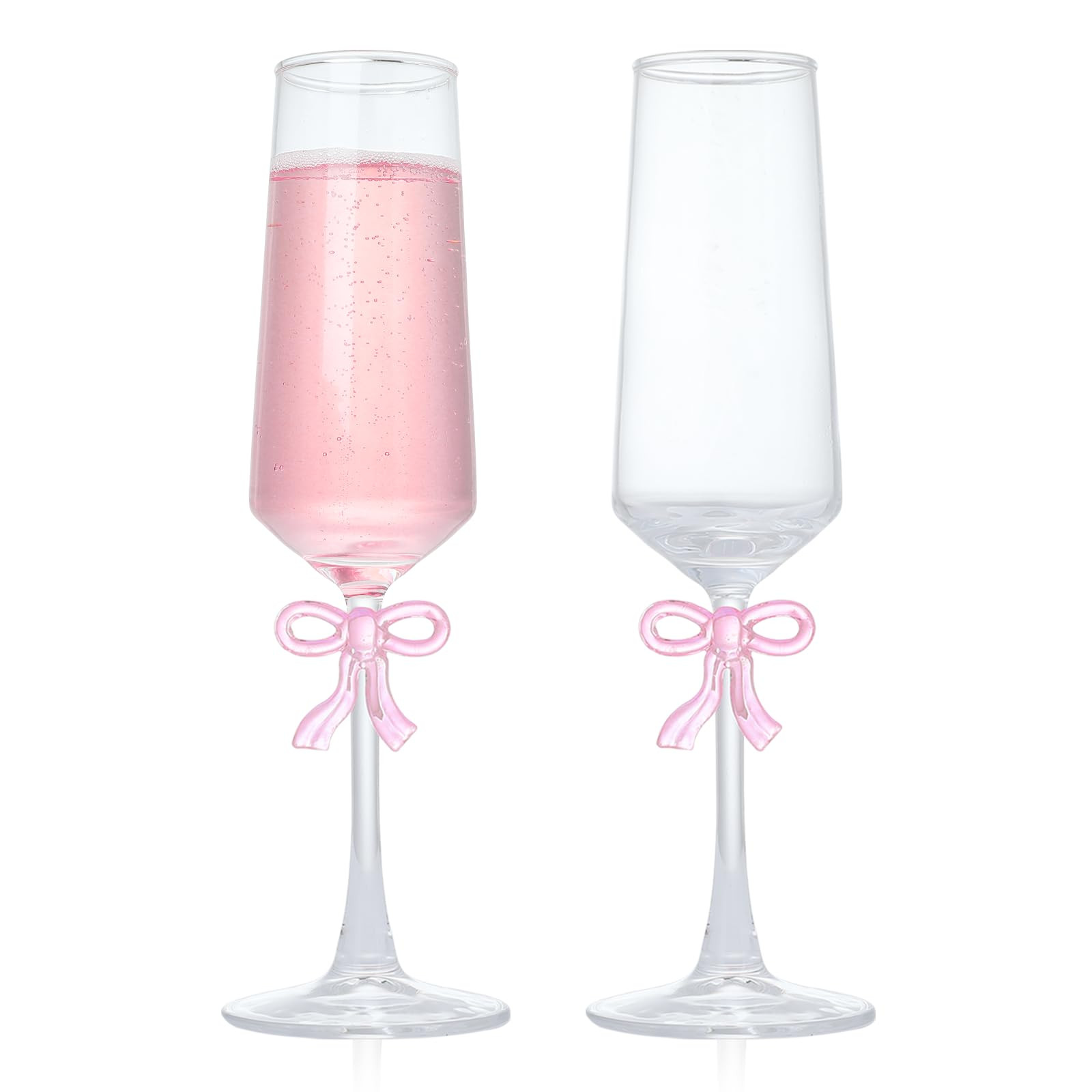 Champagne Glasses Set of 2, 8oz Elegant Crystal Stemmed Champagne Flutes with Pink Bow for Prosec... | Amazon (US)