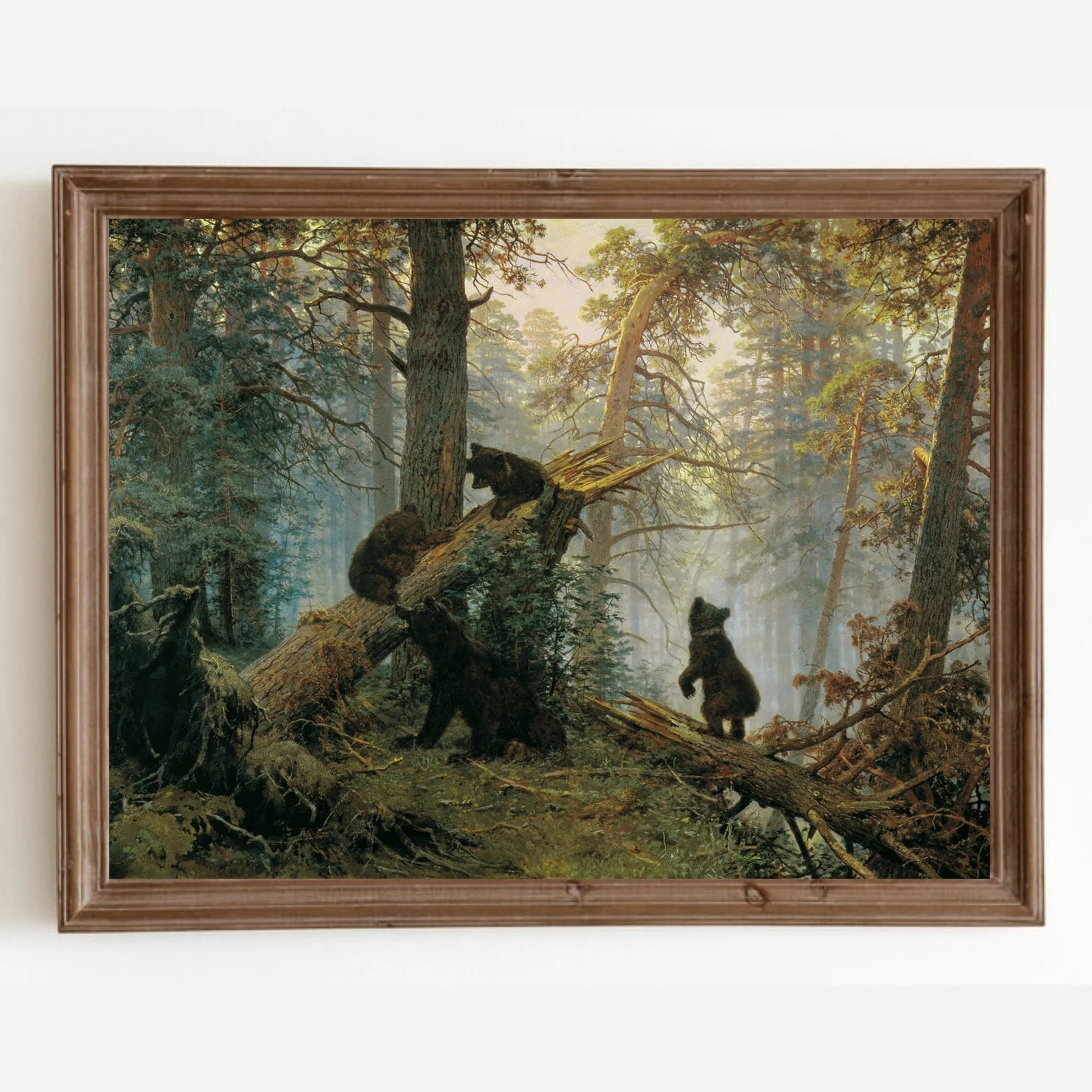 Bear Art Print, Baby Bears Forest Painting, Forest Trees Landscape Printable, Vintage Animal Prin... | Etsy (US)