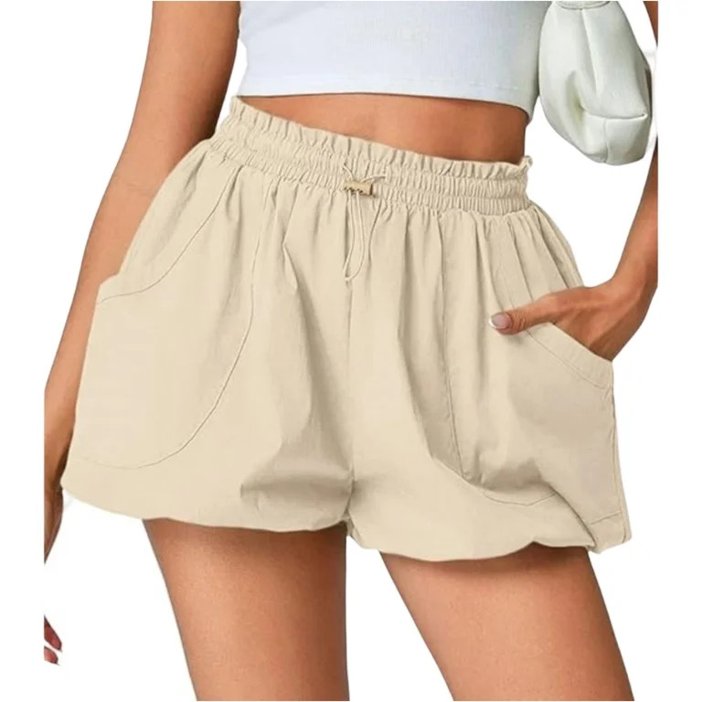 Yifymode Bubble Shorts with Pockets, High Waisted Wide Leg, Loose Fit Casual Comfy, Ruffle Bloome... | Walmart (US)