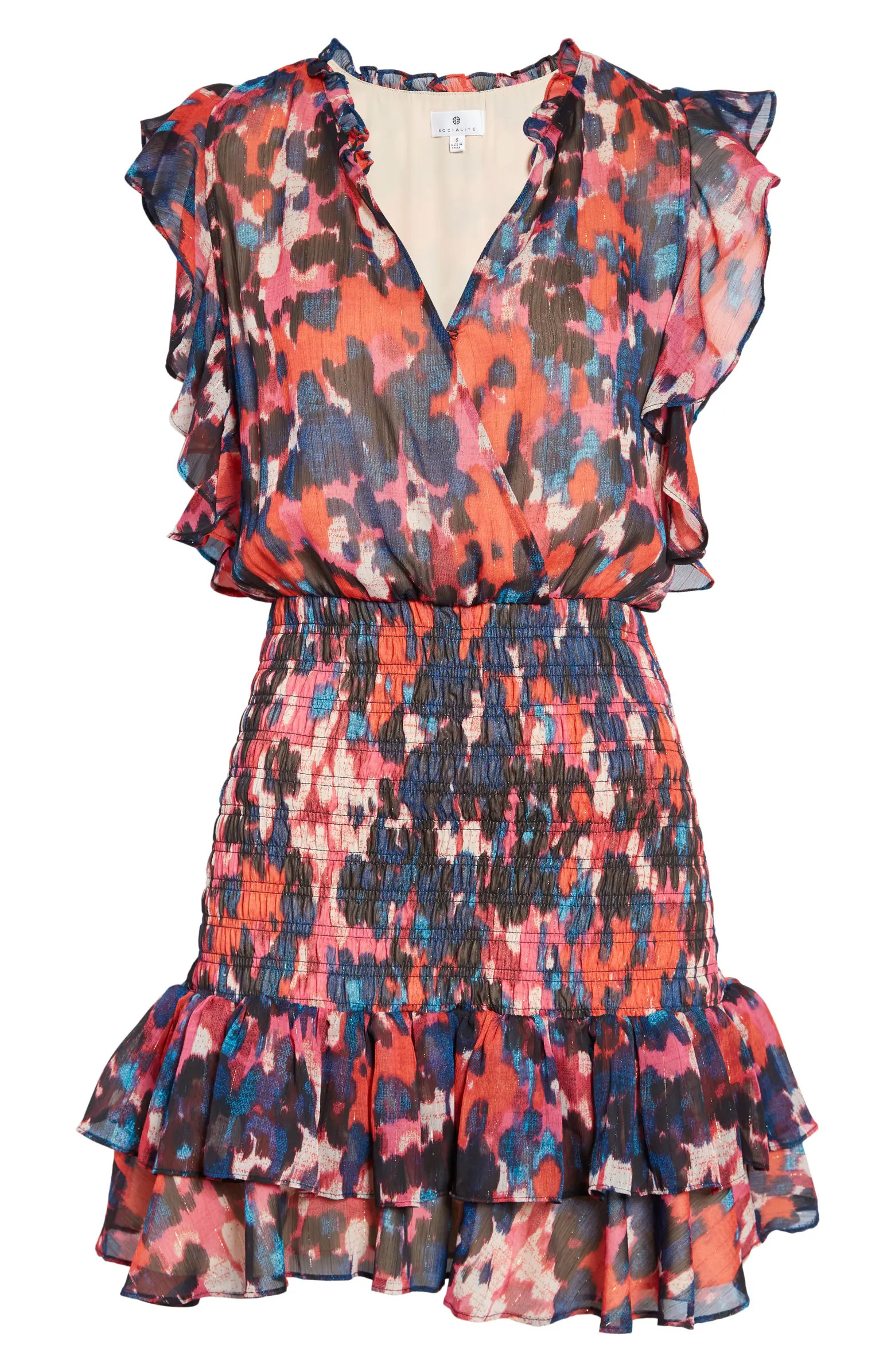 Floral Surplice V-Neck Flutter Sleeve Dress | Nordstrom