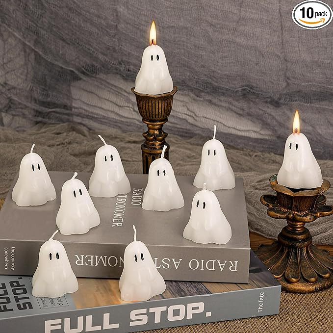 EBaokuup 10 PCS 2'' X 1.6'' Halloween Ghost Candles, Ghost Shaped Decor Candles, Fun Face Spooky ... | Amazon (US)
