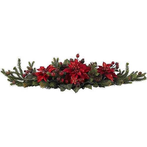 Nearly Natural Poinsettia & Berry Centerpiece - Walmart.com | Walmart (US)