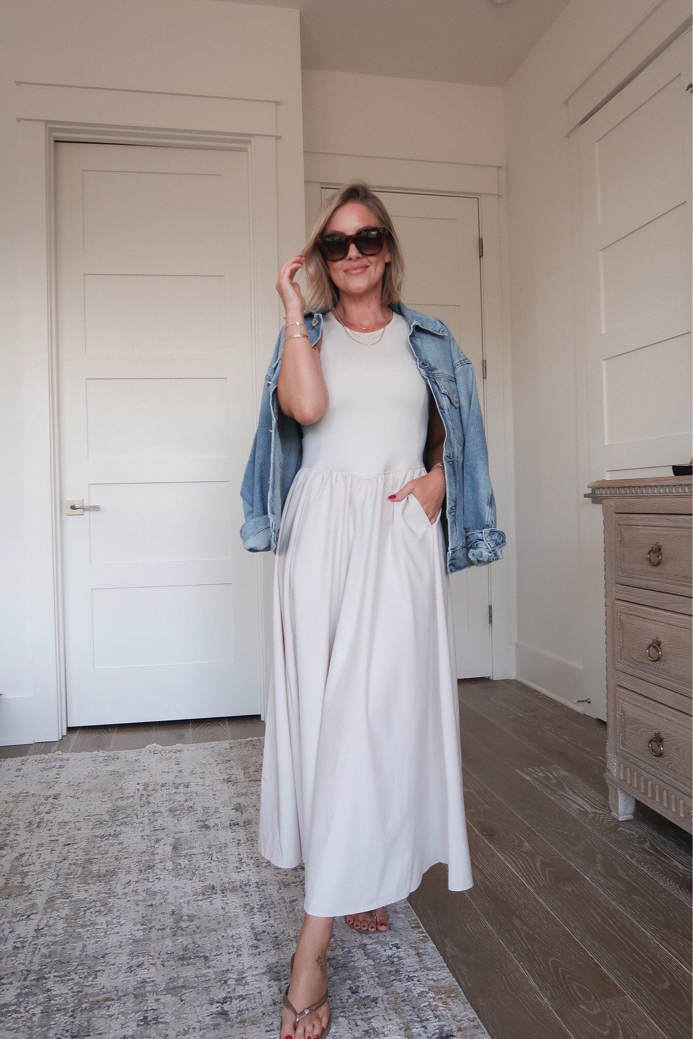 XS Zella activewear dress / XS Ag denim jacket 🤍 My Celine sunglasses look like they sold out but I also got the Tom Ford pair linked and LOVE THEM!

#LTKSaleAlert #LTKFindsUnder100 #LTKxNSale