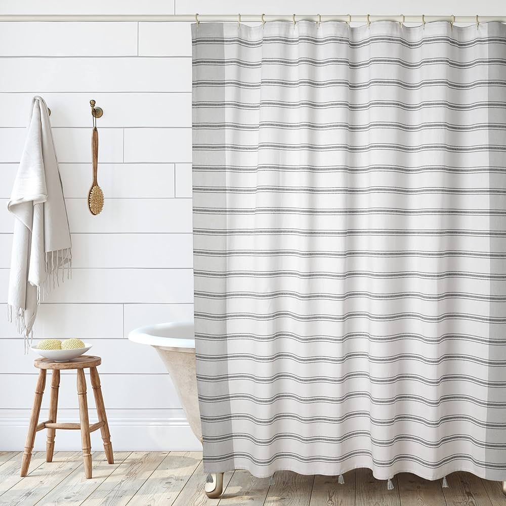 Folkulture Gray Shower Curtain for Bathroom 72"X72", Boho Shower Curtain with Tassels for Farmhou... | Amazon (US)