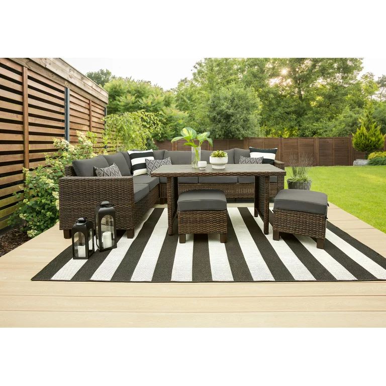 Better Homes & Gardens Brookbury 5-Piece Outdoor Furniture Wicker Patio Sectional Dining Set, Gre... | Walmart (US)