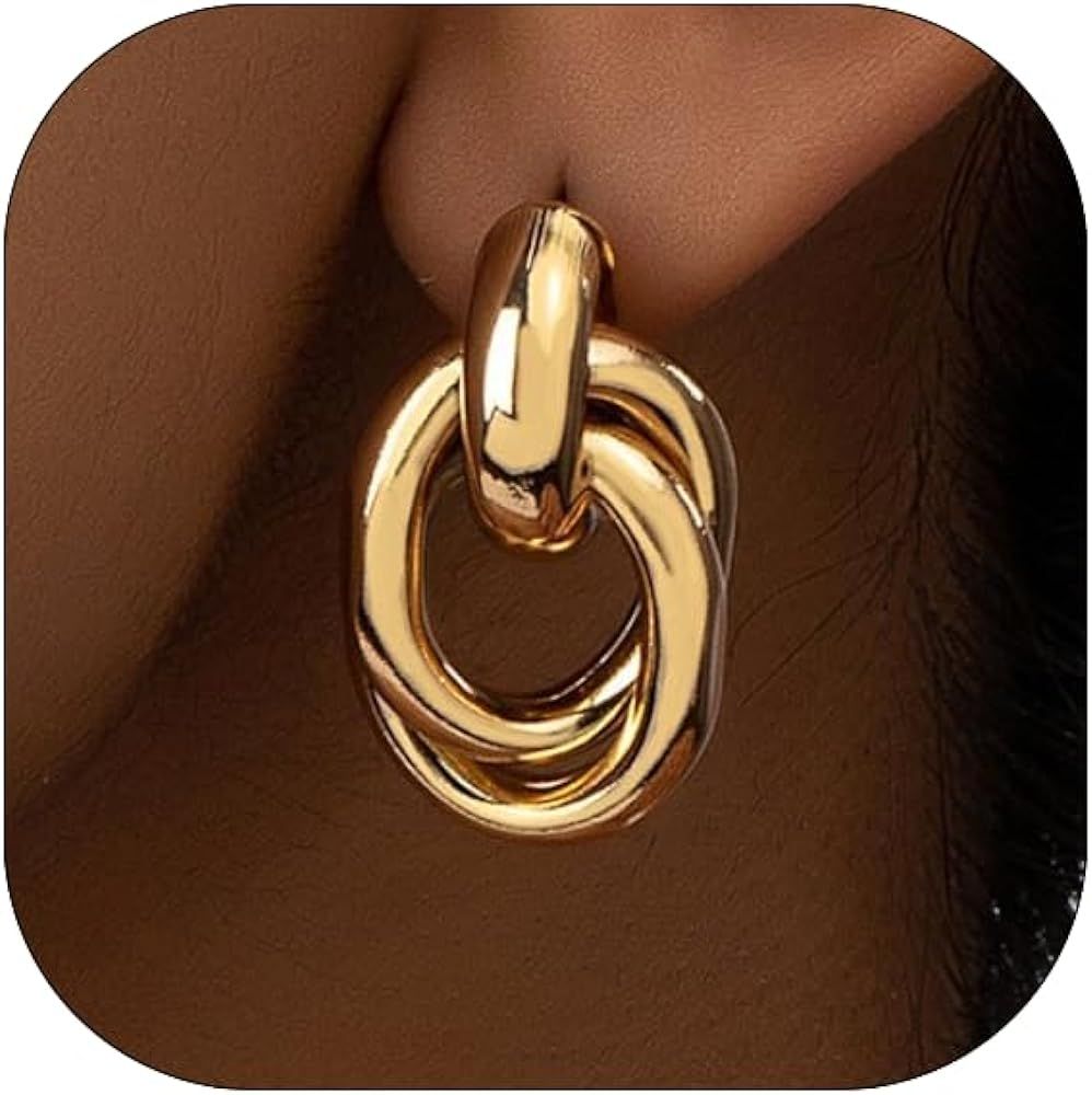 14K Chunky Gold Ball Earrings Gold Geometric Earrings Drop Dangle Earrings for Women Hoop Gold St... | Amazon (US)