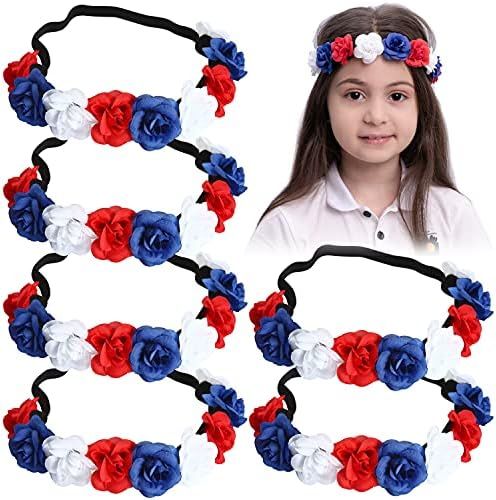 JOYIN 6 Pcs Patriotic Flower Headbands Hair Accessories for 4th of July Celebration, Red White Bl... | Amazon (US)