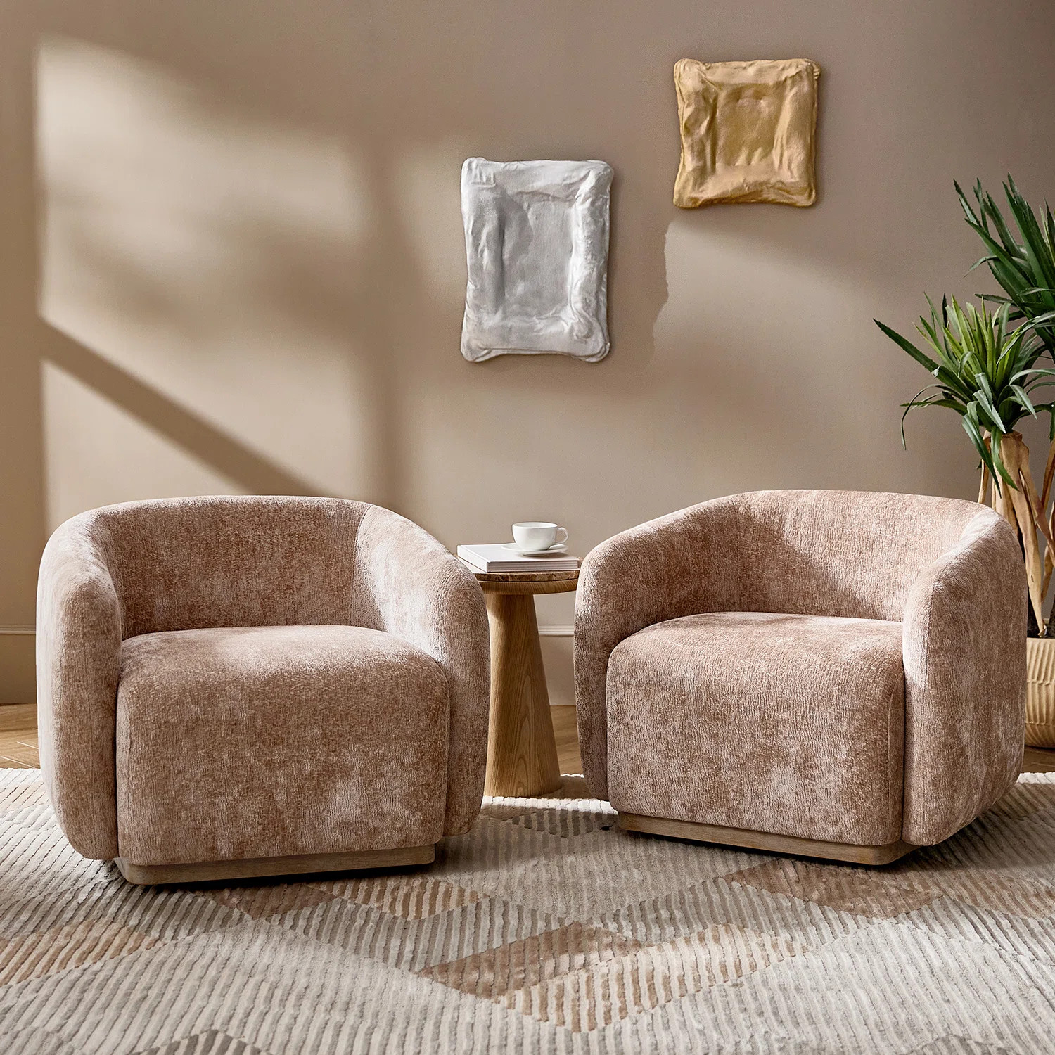 Berklie 35"W Modern Boucle Chenille Swivel Armchair with Solid Wood Base | Wayfair North America