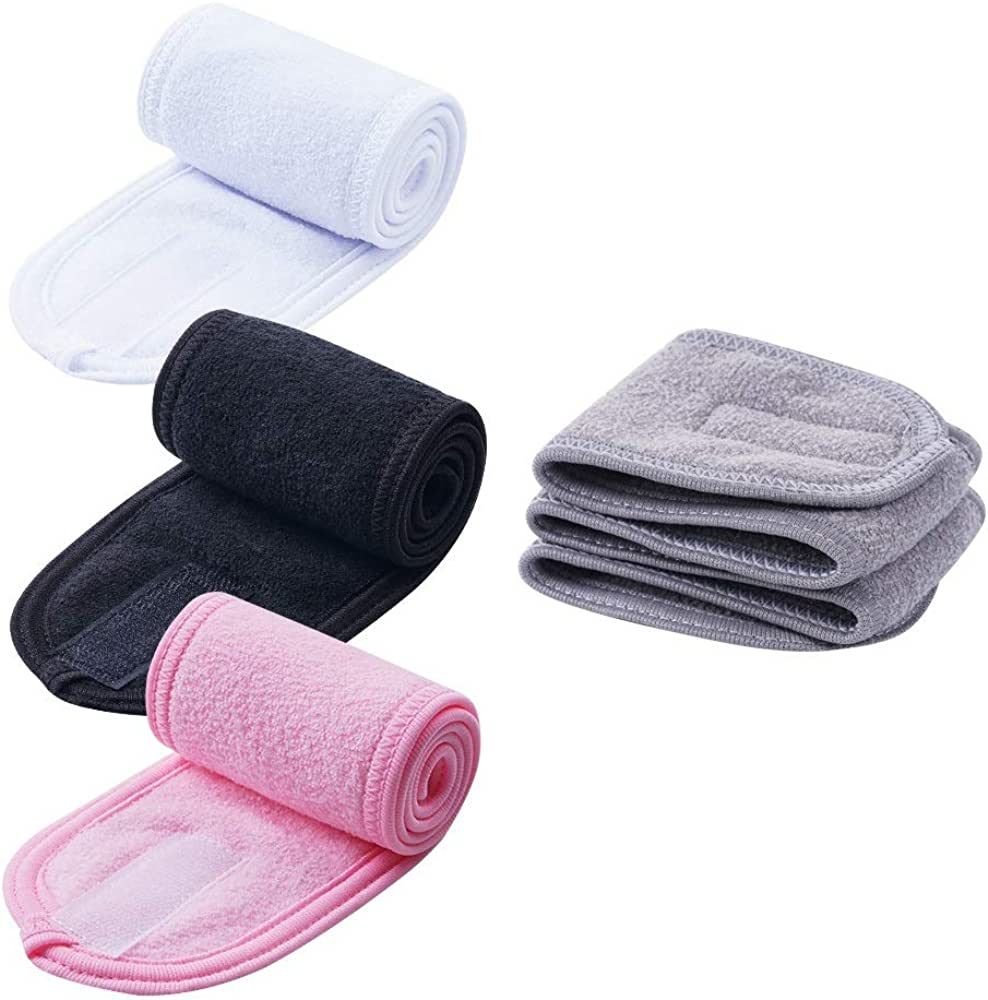 4 PCS Facial Spa Headbands(White, Black, Pink，Gray)， Makeup Shower Bath Wrap Sport Headband T... | Amazon (US)
