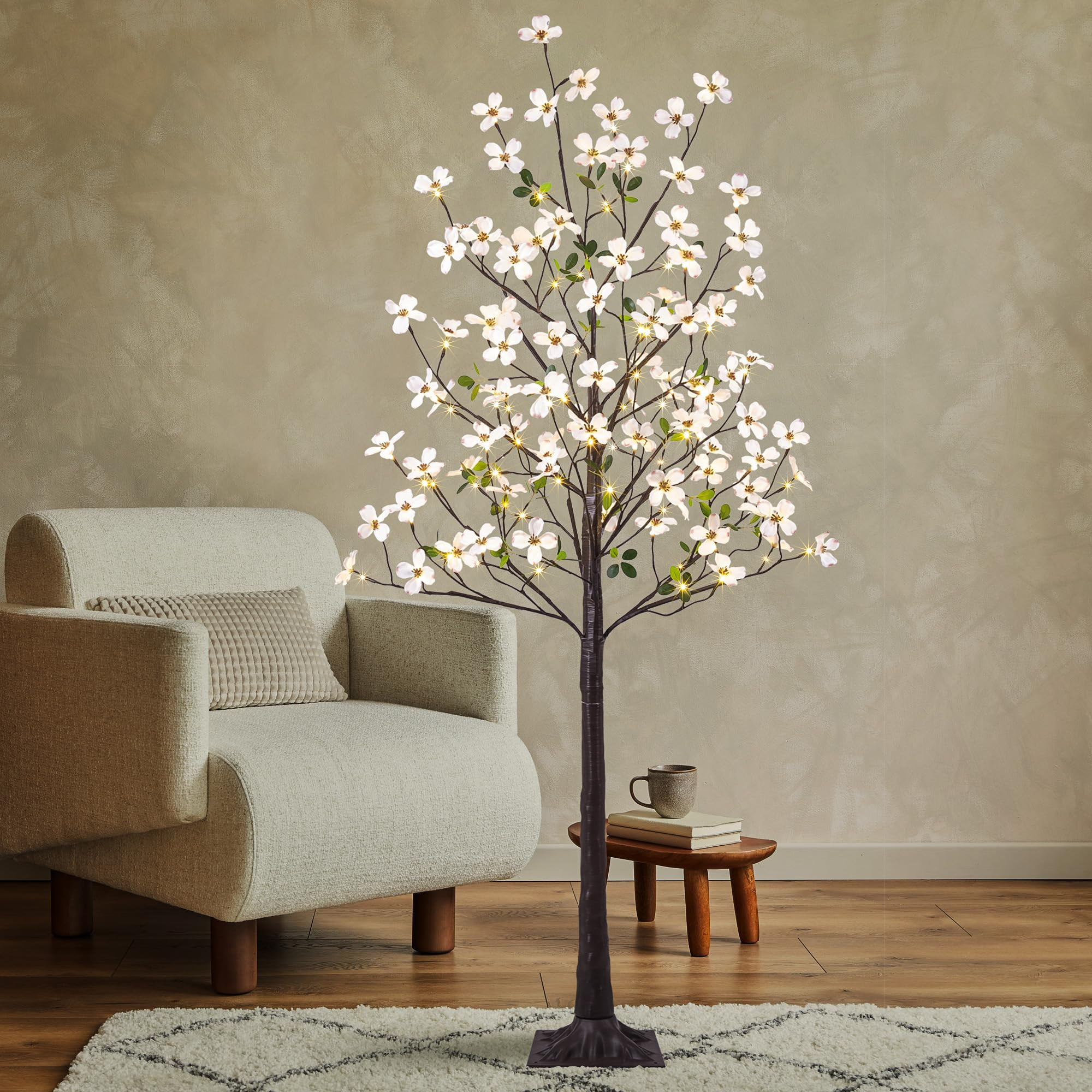Lightshare 6FT Lighted Dogwood Flower Tree 120L Artificial Plant with Berries Warm White Lights f... | Amazon (US)