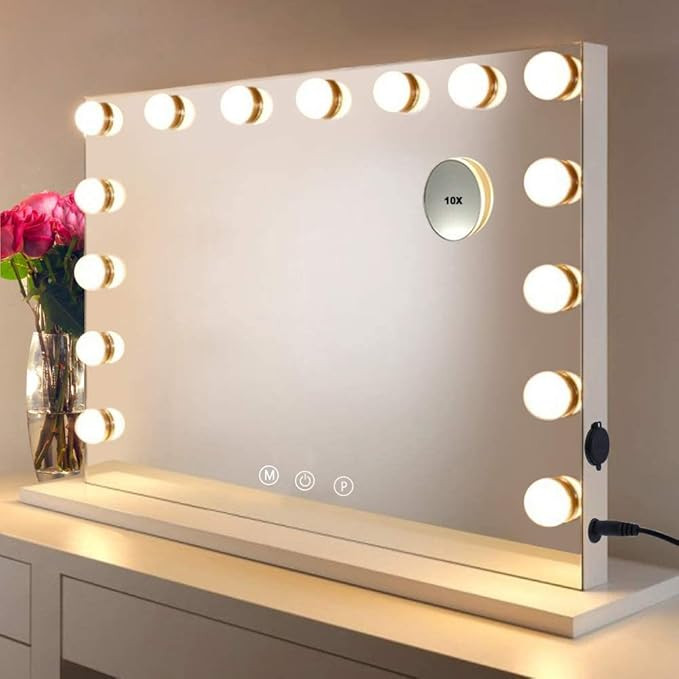 Amazon.com: HOMPEN Vanity Mirror Makeup Mirror with Lights,Large Hollywood Lighted Vanity Mirror ... | Amazon (US)