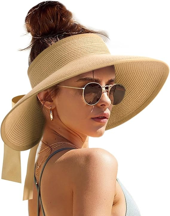 Camptrace Sun Visors for Women Wide Brim Beach Hat Foldable Straw Visor Hat Ponytail Summer Packa... | Amazon (US)