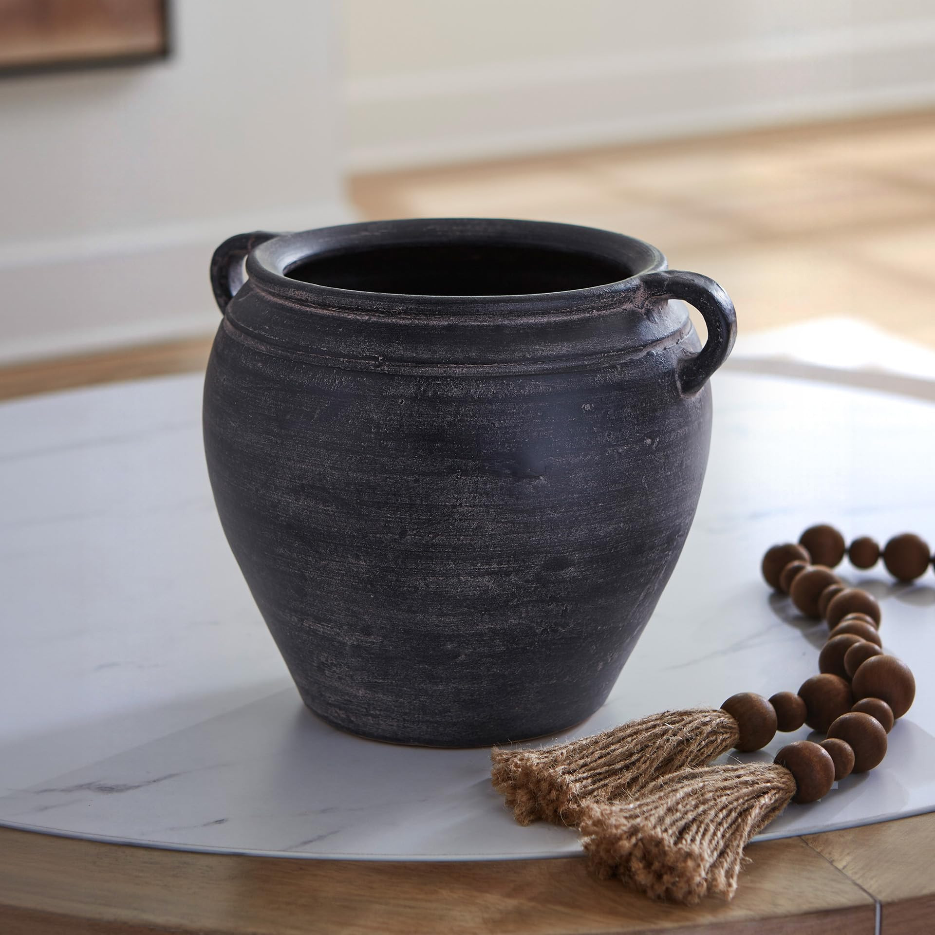 Signature Design by Ashley Meadie Casual Indoor Distressed Terra Cotta Vase with Wide Mouth and Handle, Black | Amazon (US)