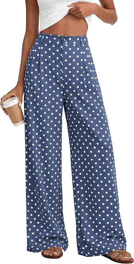 KIRUNDO Dress Pants Women 2026 Summer Polka Dot Palazzo Wide Leg Trousers Flowy Business Casual S... | Amazon (US)