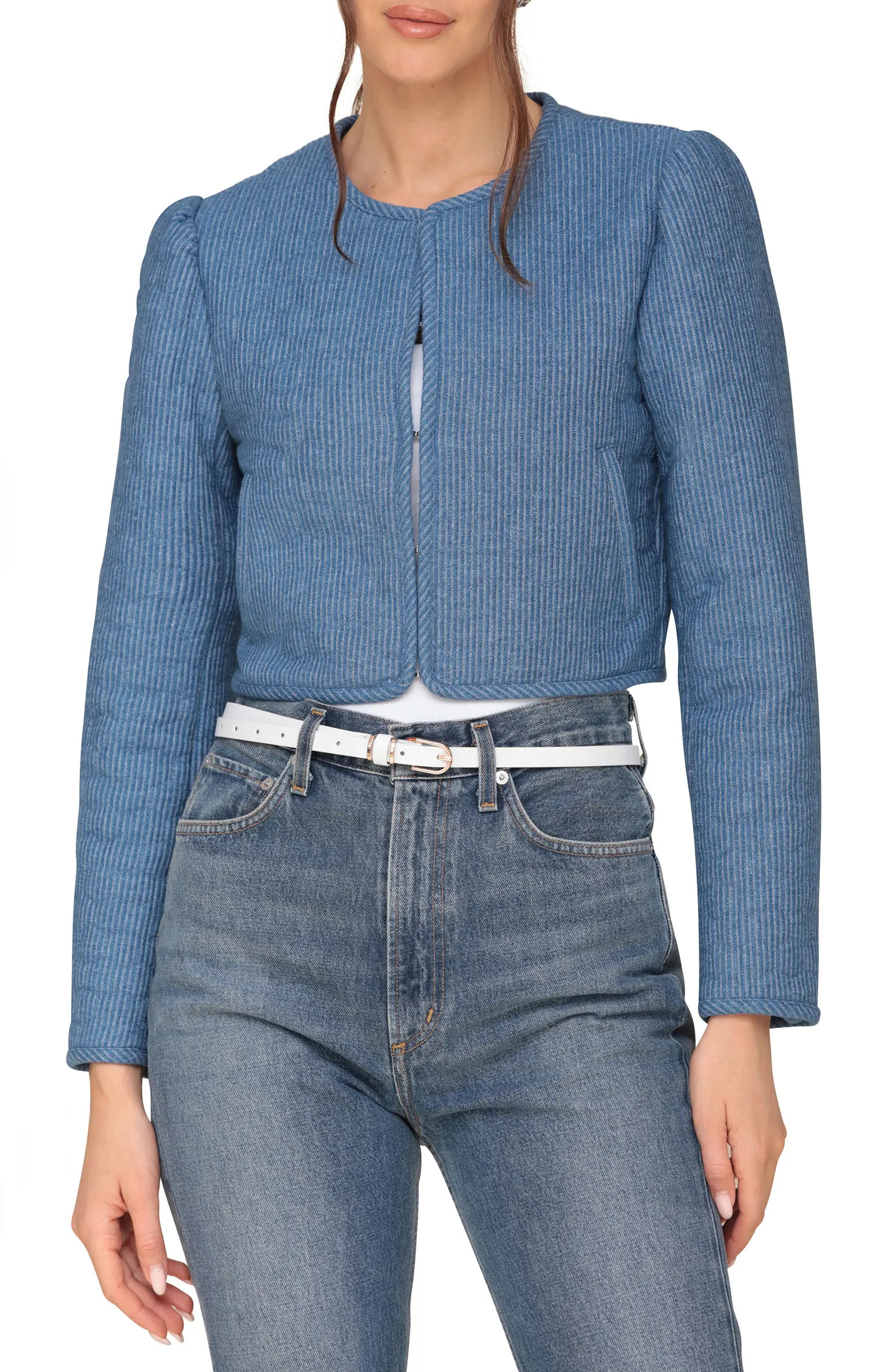 Puff Shoulder Quilt Double Cloth Crop Jacket | Nordstrom