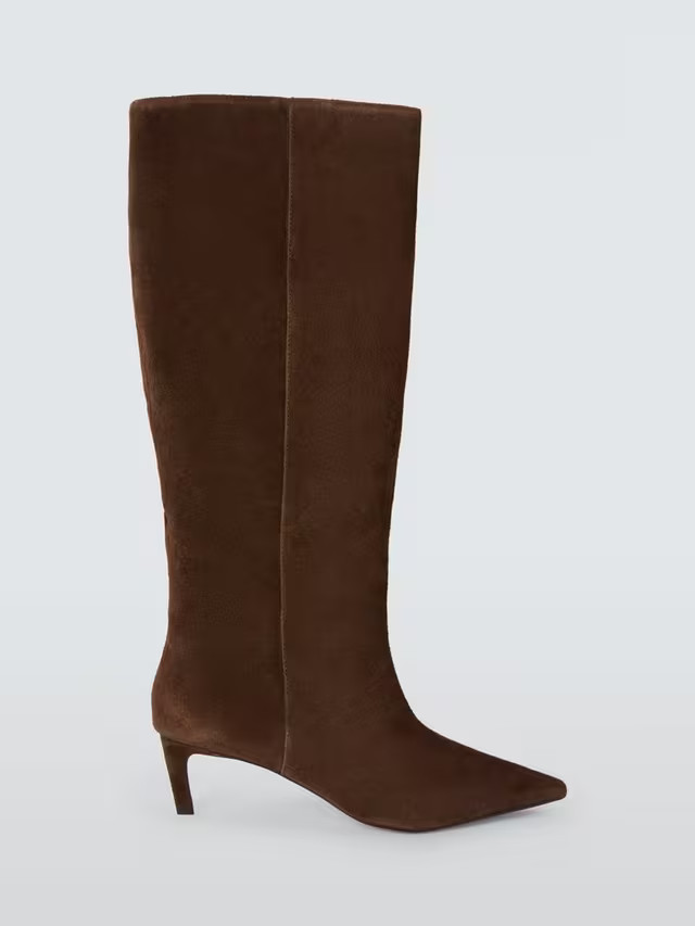 John LewisScarlette Suede Kitten Heel Pull On Knee Boots, Chocolate | John Lewis (UK)