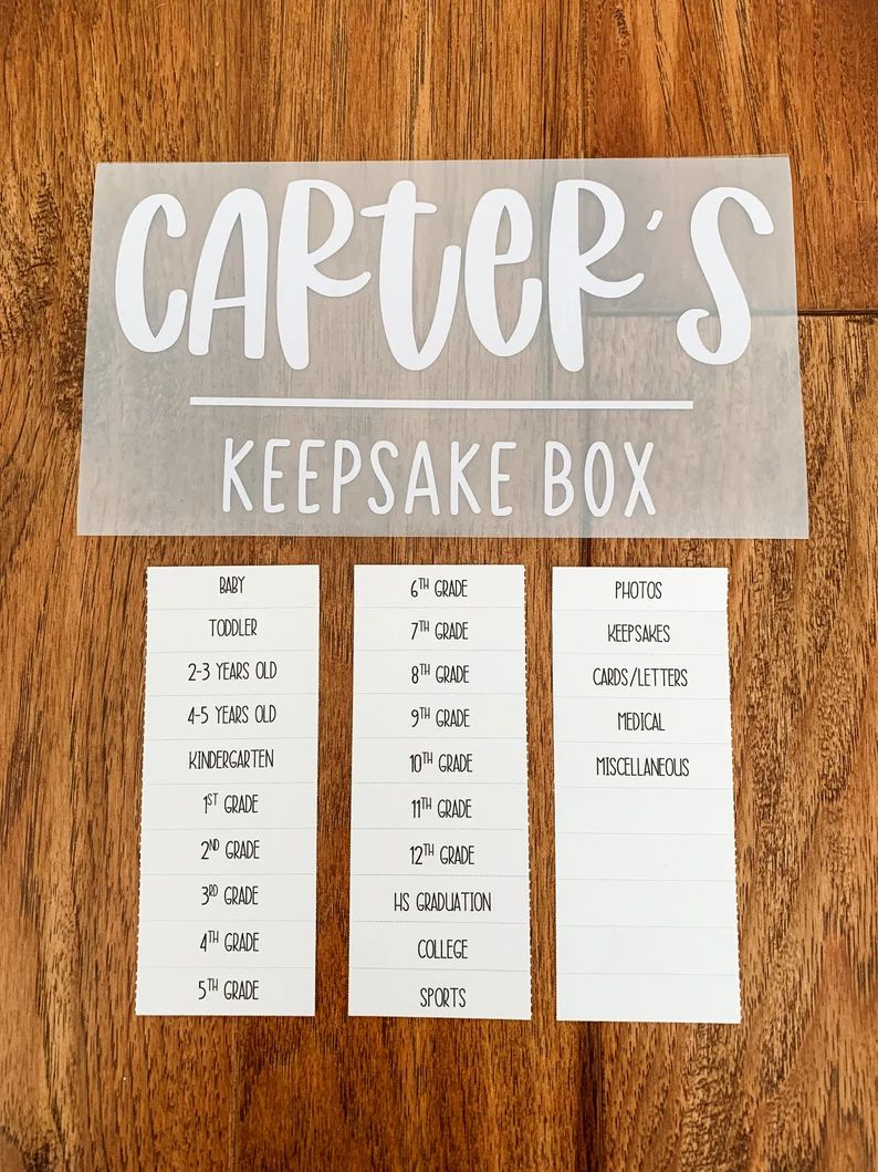 DIY KIT: Keepsake Box Name Decal and Folder Tabs | Milestone Box | School Memory Box | Childhood ... | Etsy (US)