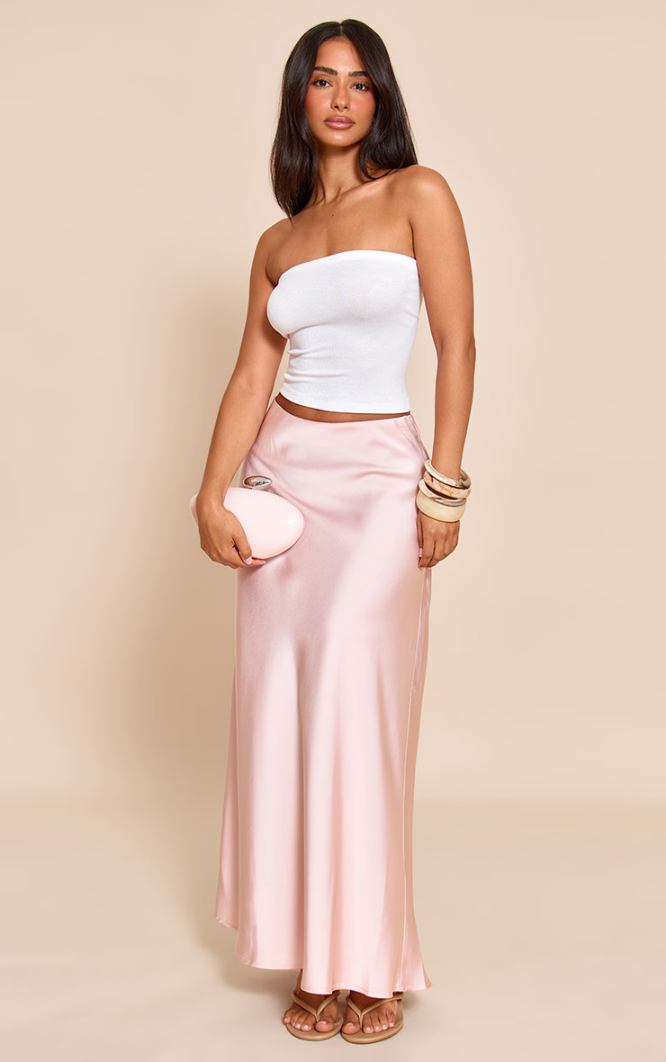 Petite Pink Satin Flowy Maxi Skirt | PrettyLittleThing UK