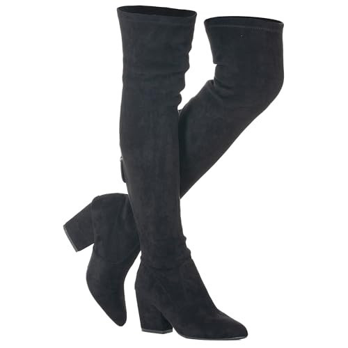 N.N.G Over the Knee Boots for Women Black Size 9.5 Wedge Heel Thigh High Suede Long OTK Winter Block Chunky Above Knee Fall | Amazon (US)