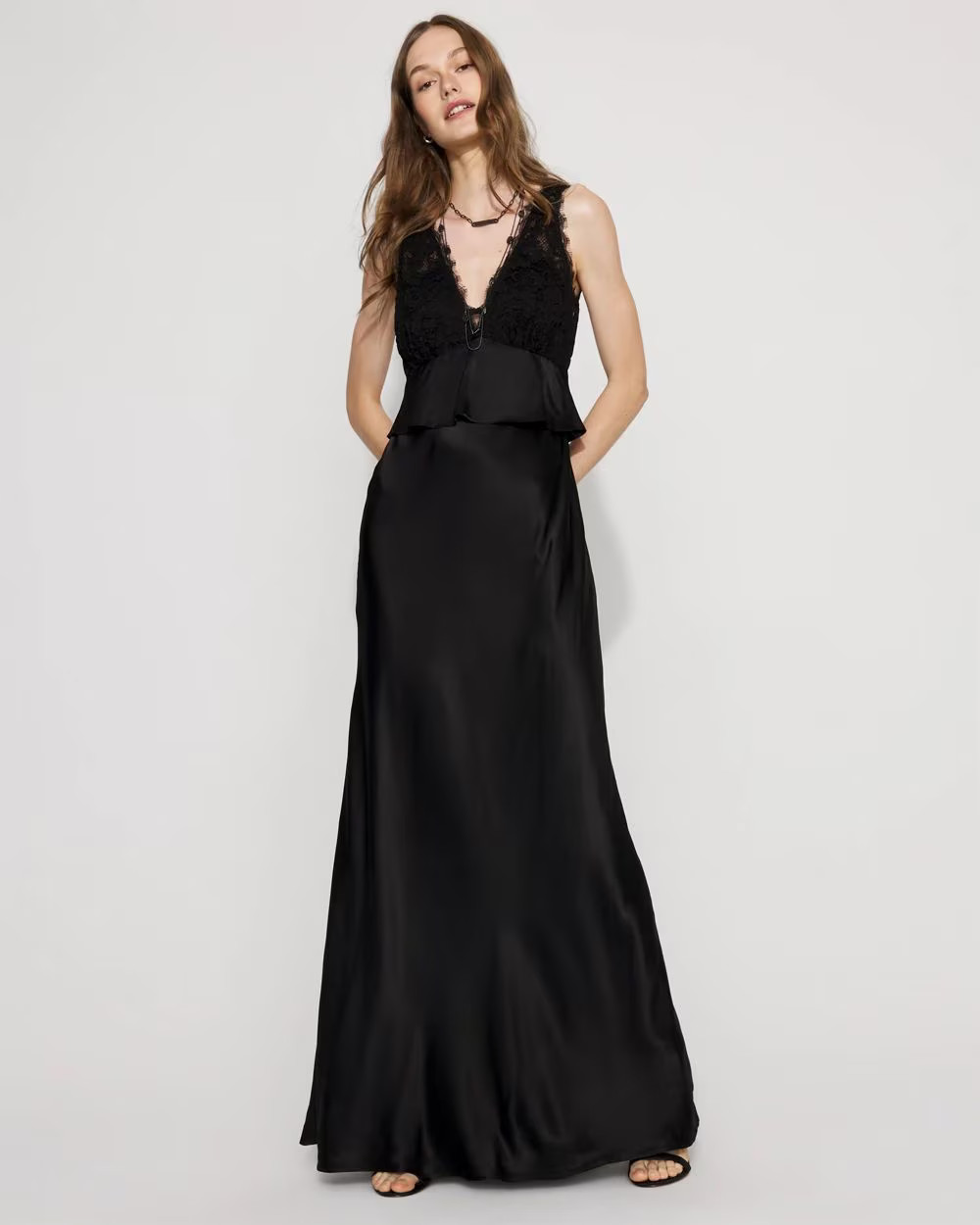 Lace + Satin Peplum Maxi Dress | White House Black Market