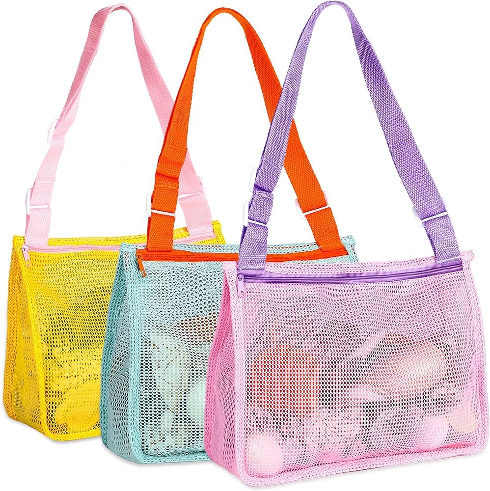 Beach Toy Mesh Beach Bags - Kids Shell Collecting Bags Sand Toy Totes with Adjustable Carrying St... | Amazon (US)