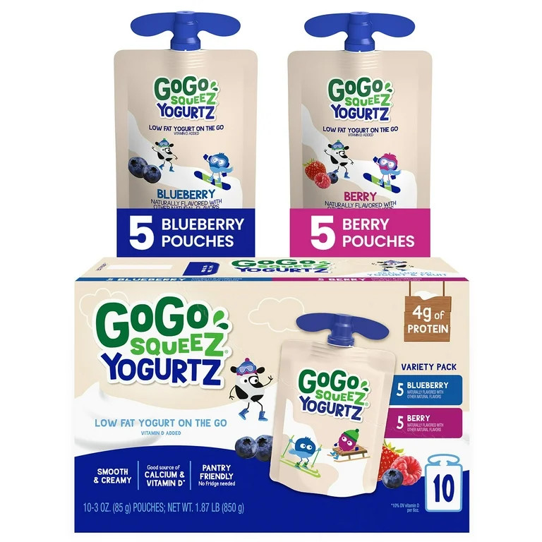 GoGo squeeZ yogurtZ Blueberry and Berry Snack Pouches, 3 oz, 10 Pack | Walmart (US)